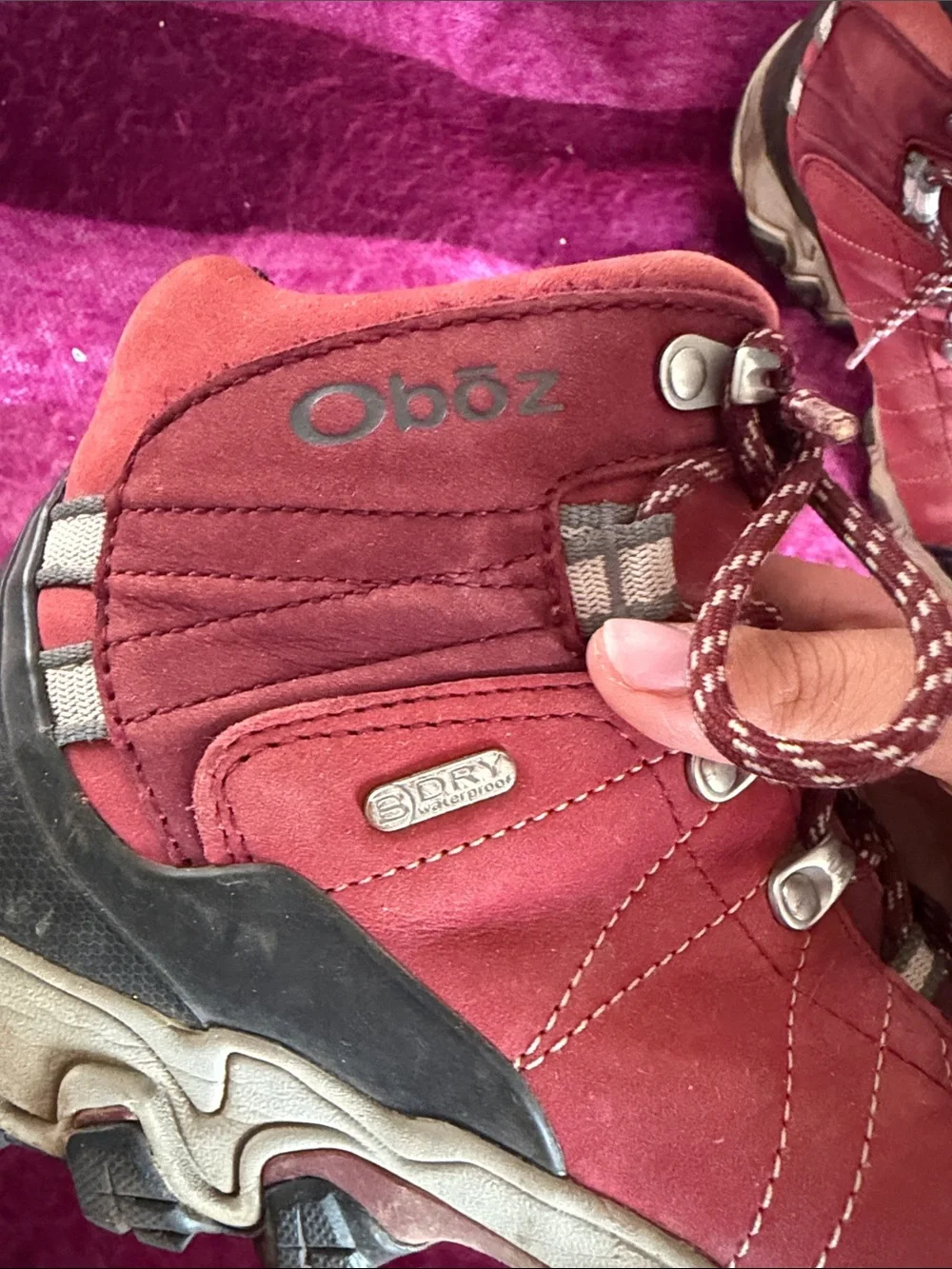 Women's Red Lace-Up Hiking Boots